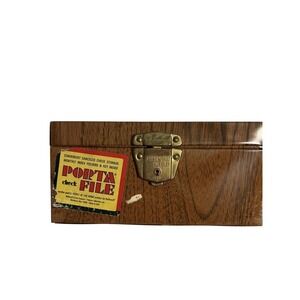 Ballonoff Porta File Check Storage Box Faux Wood Grain Brown Metal Vintage 70s